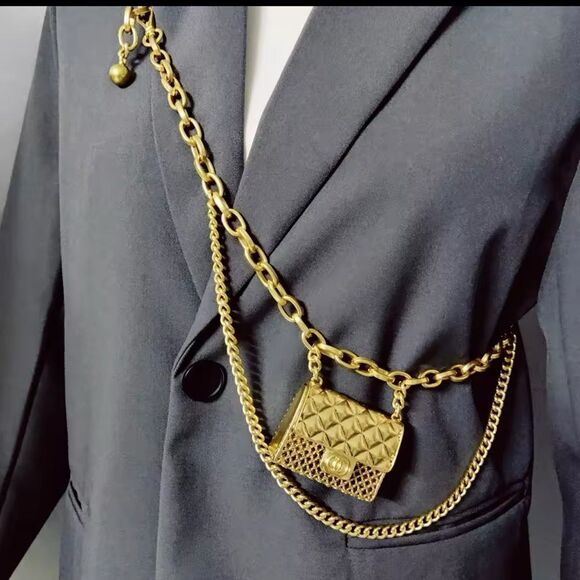 Anthropologie Fashion Tassel Gold Chain Belt with mini Bag. Trendy!high …